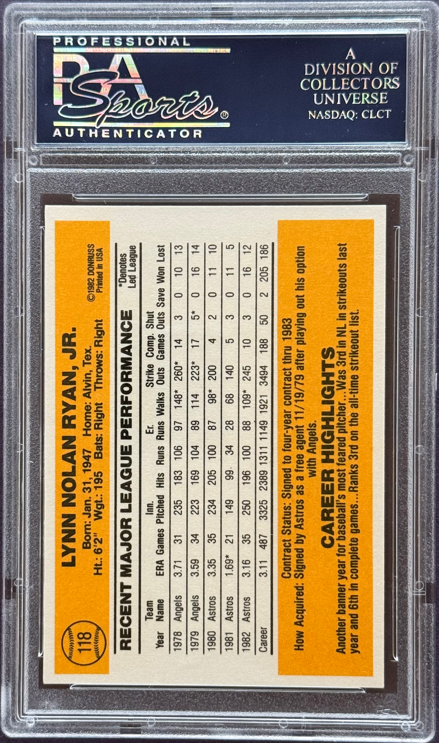 1983 Donruss Nolan Ryan #118 PSA 10