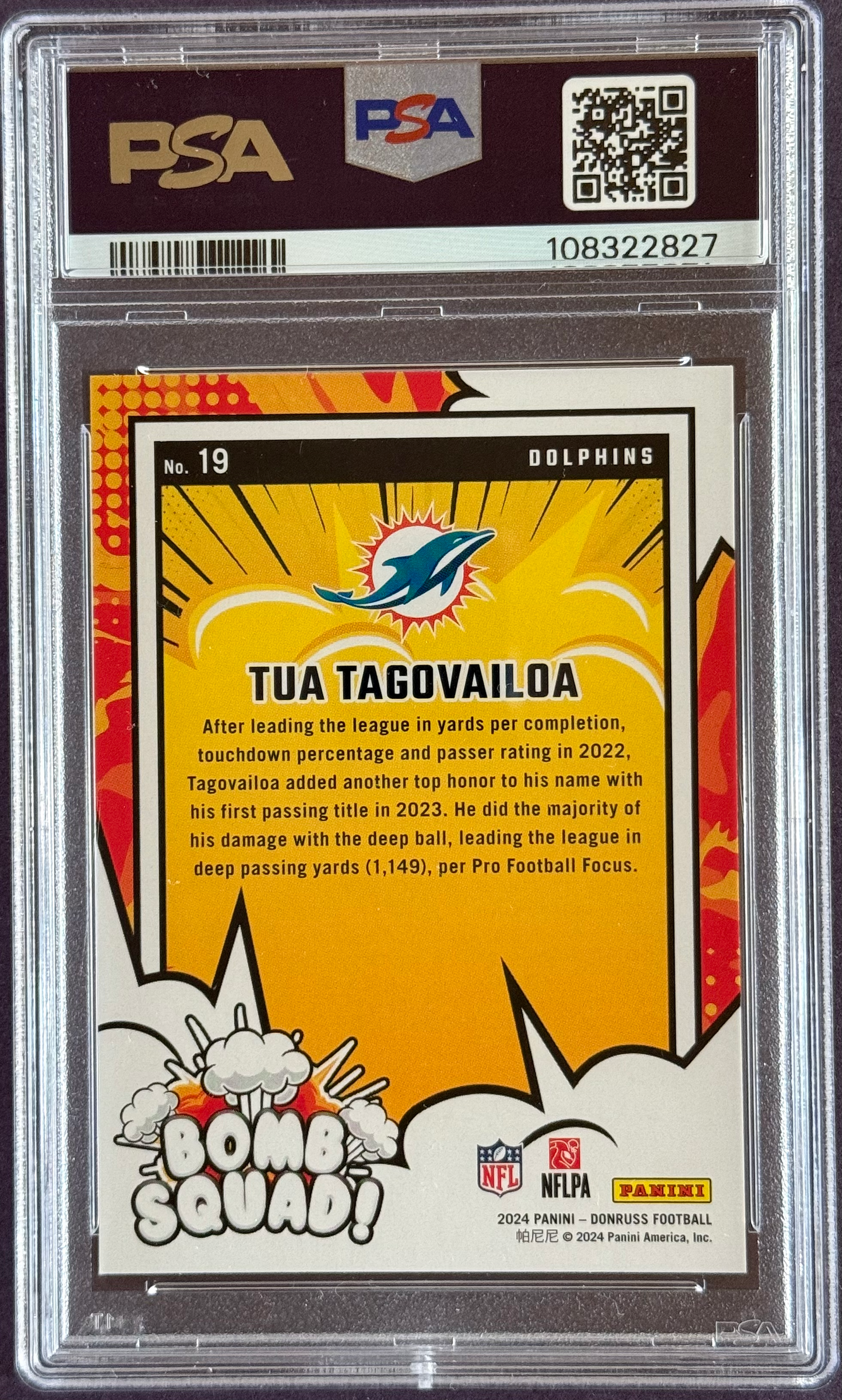 2024 Donruss Tua Tagovailoa Bomb Squad #19 PSA 10