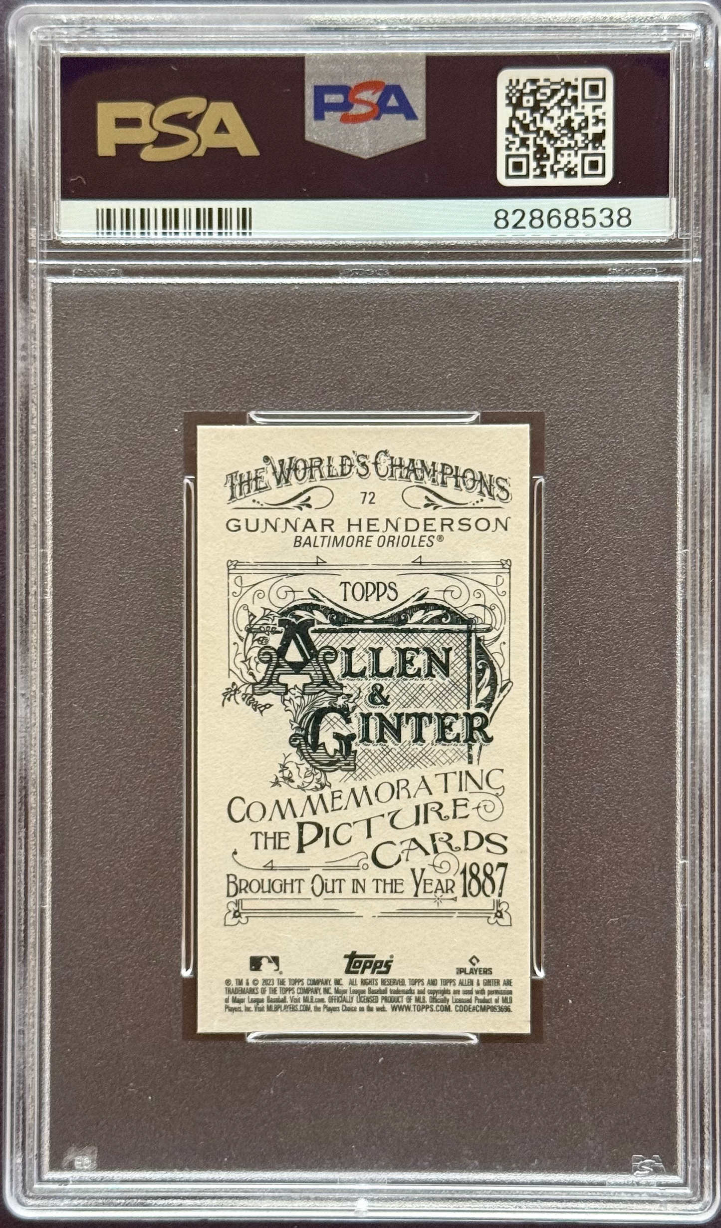 2023 Allen & Ginter Gunnar Henderson Mini-A&G Back #72 PSA 10