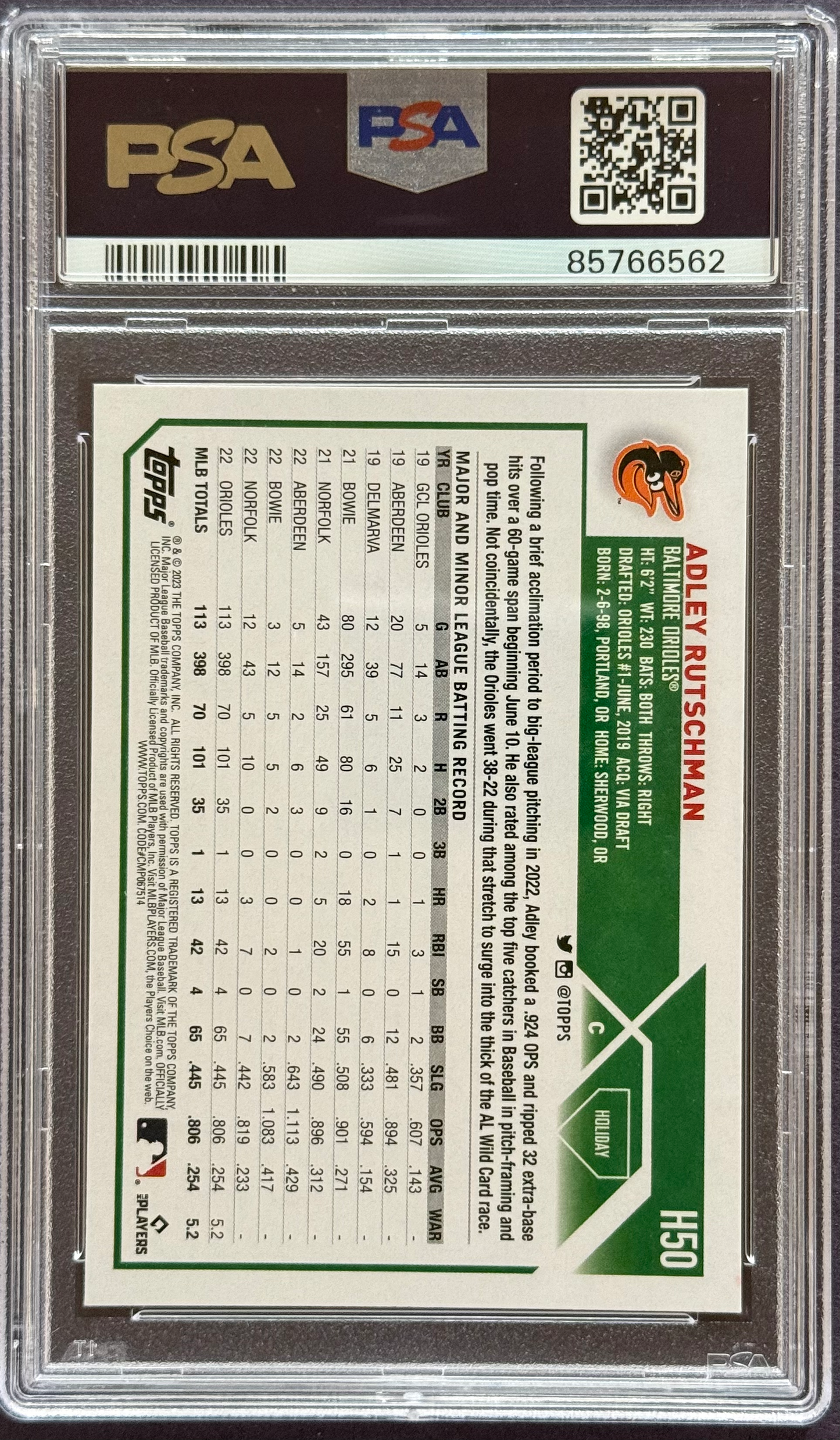 2023 Topps Holiday Adley Rutschman SP #H50 PSA 10