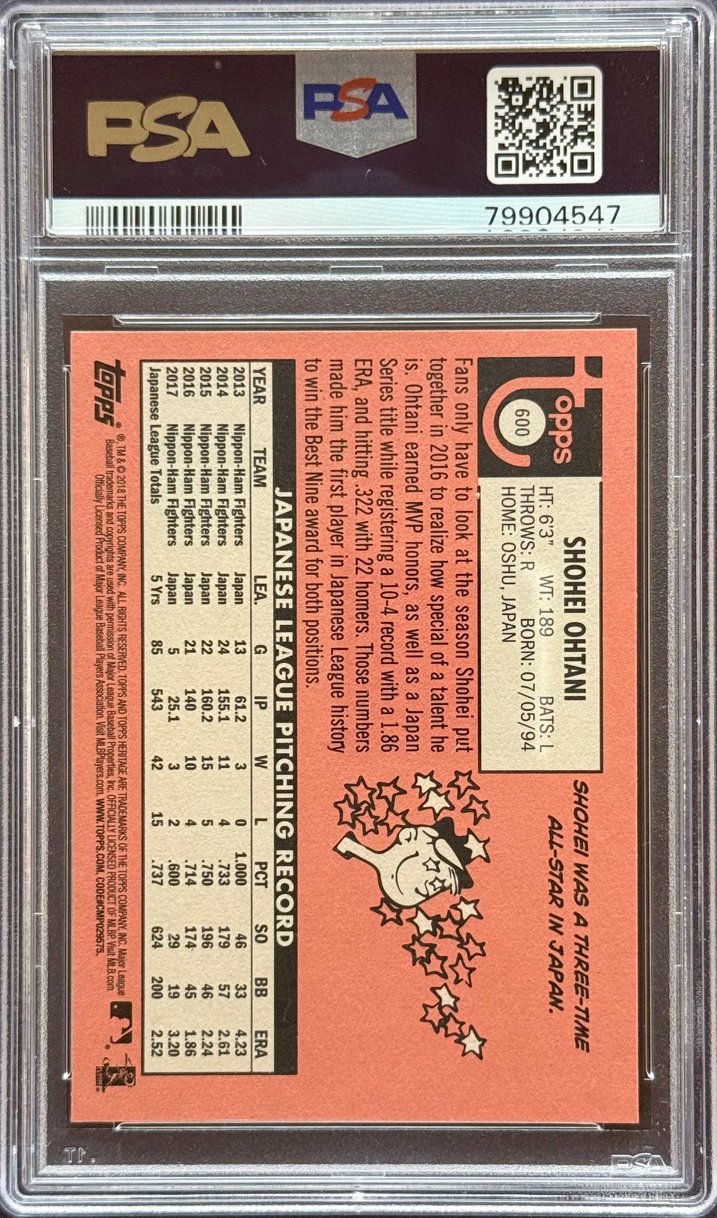 2018 Topps Heritage Shohei Ohtani #600 PSA 10